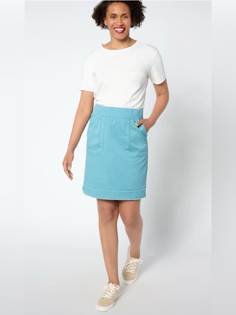 Denim & Co. EasyWear Twill Skirt with Raw Hem Detail size LP NWUT